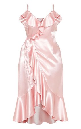 Plus Rose Satin Frill Wrap Midi Dress - Dresses - PLT Plus - Shop By.. | PrettyLittleThing USA