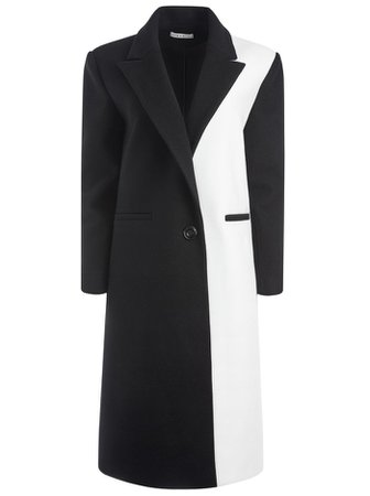 Nicola Colorblock Maxi Coat In Black/white | Alice And Olivia
