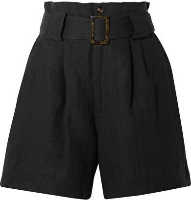 Belted Linen-blend Shorts - Black