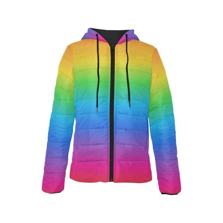 Rainbow Ombre Women's Hooded Winter Puffer Jacket Front - Etsy