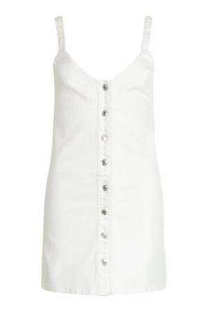 Button Down Strappy Denim Dress | boohoo white