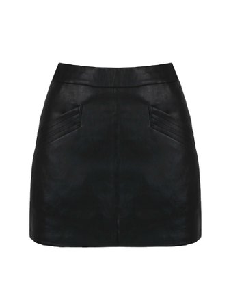 Black leather look mini skirt | Marcez.com | A-line mini faux leather skirt