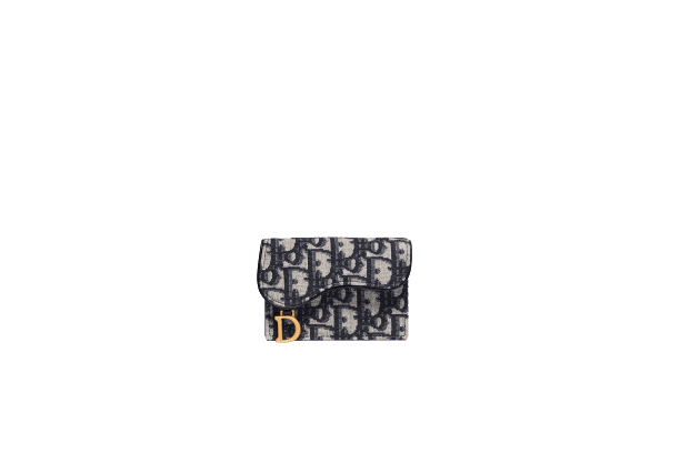 SADDLE FLAP CARD HOLDER Blue Dior Oblique Jacquard