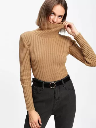 Rib Knit Turtleneck Sweater | ROMWE