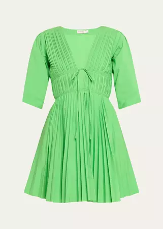 SIMKHAI Steph Short-Sleeve Pleated Flared Mini Dress - Bergdorf Goodman