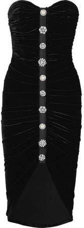 Palo Embellished Ruched Stretch-velvet Dress - Black