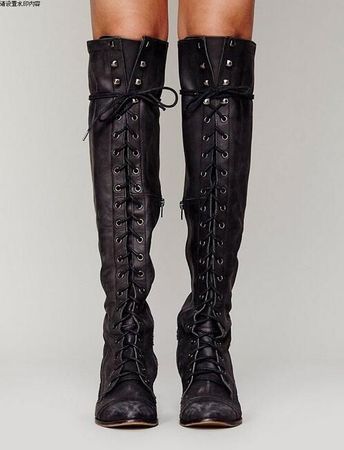 Jeffrey Campbell Joe Lace Up Knee High Boots Black/Brown/Beige Cowhide Leather Vintage