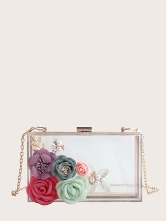 Floral Appliques Clear Acrylic Clutch Bag | SHEIN USA