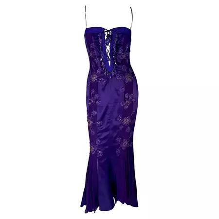 S/S 2005 Emanuel Ungaro by Giambattista Valli Rhinestone Purple Lace-Up Gown For Sale at 1stDibs