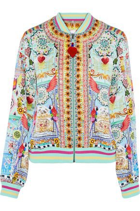 Close To My Heart embellished printed silk crepe de chine bomber jacket | CAMILLA | Sale up to 70% off | THE OUTNET