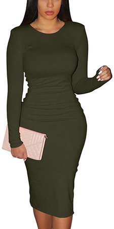 Amazon.com: XXTAXN Women's Sexy Bodycon Long Sleeve Round Neck Work Office Maxi Pencil Dress Black : Clothing, Shoes & Jewelry