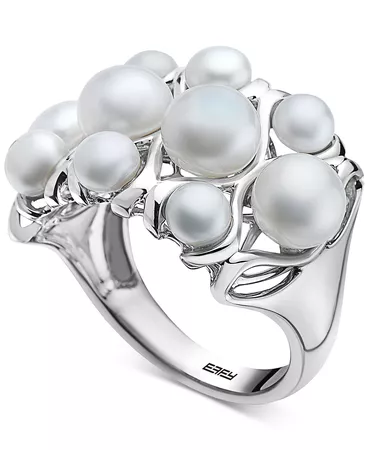 EFFY Collection EFFY® Cultured Freshwater Pearl (4 & 6mm) Openwork Cluster Ring in Sterling Silver