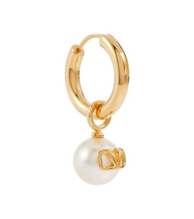 Valentino - VLogo faux pearl single hoop earring | Mytheresa