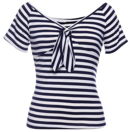 Nicerin-Best goods free shipping Woman Sexy 1940s 50s Vintage Pinup Cap Sleeve Striped Sailor Tops - Nicerin-Best goods free shipping in blue