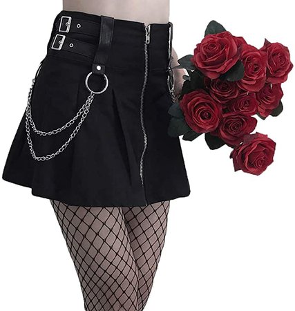 Amazon.com: TOPVEST Zipper Iron Chain Gothic Punk Mini Skirts High Waist Black Straight A-Line Skirt, Small: Clothing