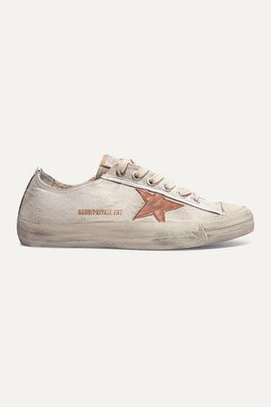 V-star Distressed Recycled Canvas And Leather Sneakers - Off-white