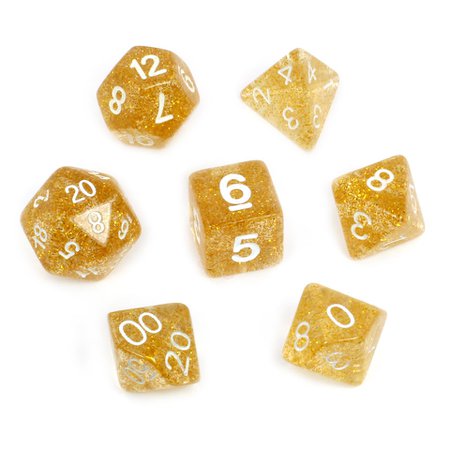 yellow glitter polyhedral dice
