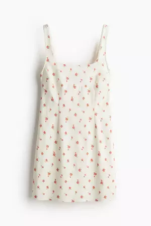 Picot-trimmed Jersey Dress - Cream/roses - Ladies | H&M US