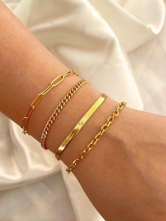 Link Chain Bracelet 18k Gold Herringbone Bracelet Gold | Etsy