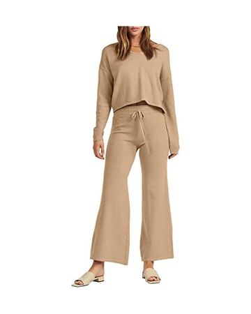 Amazon.com: ANRABESS Women’s Two Piece Outfits Sweatsuit Long Lantern Sleeve Crewneck Crop Top with Wide Leg Pants Sweater Sets : Clothing, Shoes & Jewelry