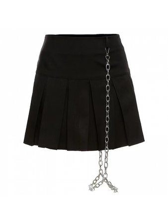 Y2K High Waist Metal Chain Decorative Pleated Skirt with Waist Belt by FANLOVE