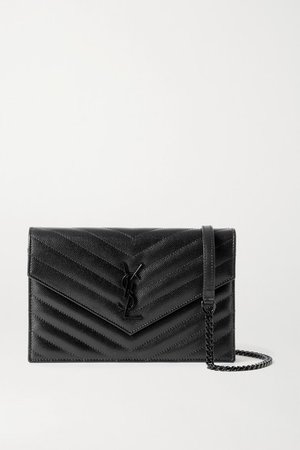 Envelope Textured-leather Shoulder Bag - Black