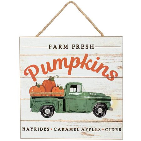 Farm Fresh Pumpkins Wood Sign - 10" x 10", Vintage Kitchen Sign, Green Pickup Truck, Wooden Pumpkin Patch Sign, Halloween, Fall Wreath, Thanksgiving, Home, Fireplace Mantle, Porch, Bathroom, Autumn - Walmart.com - Walmart.com