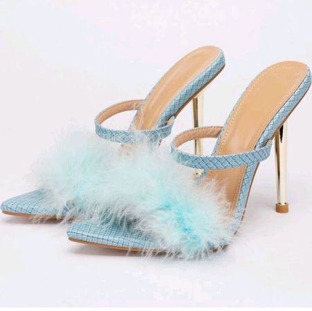 blue fluffy high heels