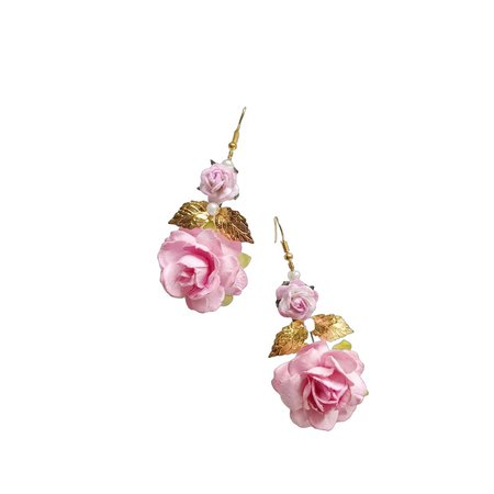 Blush flower earrings, rose earrings, gold leaf earrings, flower drop earrings, floral earrings, flower earrings, vintage earrings