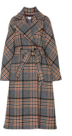 Belted Checked Wool Coat