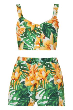 Petite Floral Tropical Top & Flippy Short Co-Ord | Boohoo