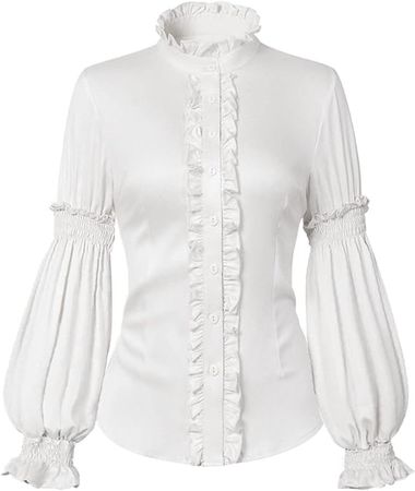 Amazon.com: stmoitz Womens Vintage Victorian Shirts Renaissance Medieval Long Sleeve Stand Collar Blouse Lotus Ruffled Tops(Apriot,2XL) : Clothing, Shoes & Jewelry