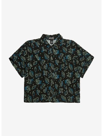 Teal Crystals Girls Woven Button-Up