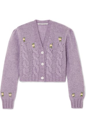 Alessandra Rich | Cropped embroidered cable-knit alpaca-blend cardigan | NET-A-PORTER.COM