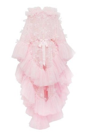 Rodarte Pink Hand-Embroidered Hooded Tulle Cape