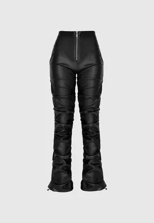 Tacked Vegan Leather Flared Trousers - Black | Manière De Voir USA