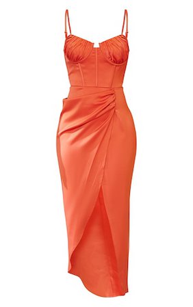 Coral Satin Underbust Wrap Skirt Midaxi Dress | PrettyLittleThing USA