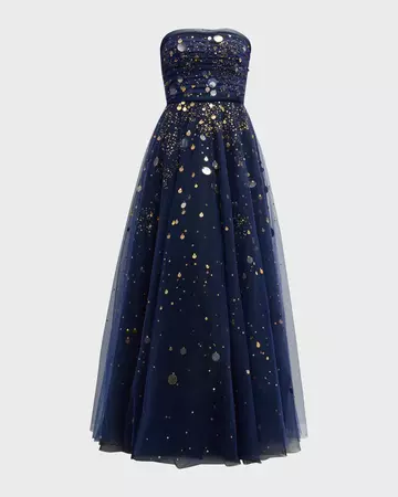 Oscar de la Renta Firefly Sequin Embellished Tulle Gown | Neiman Marcus