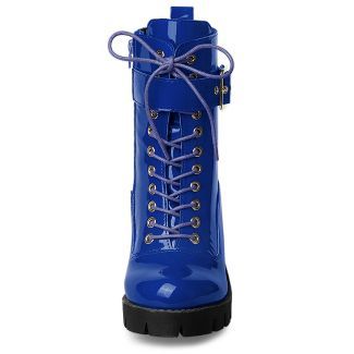 Allegra K Women's Zip Platform Chunky Heel Combat Boots Blue 10 : Target