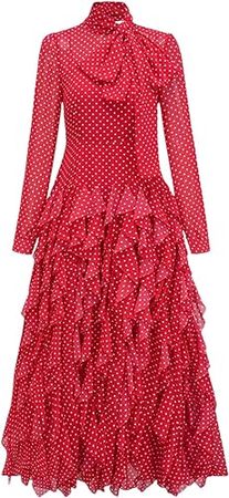 Bow Dot Print Dresses for Women Stand Collar High Waist Long Sleeve Elegant Dress at Amazon Women’s Clothing store