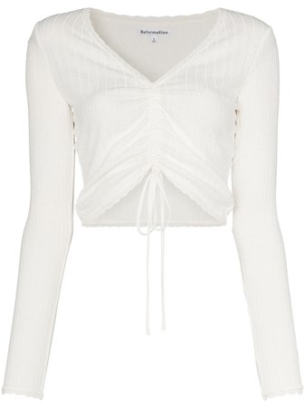 Shop white Reformation Adie ruched-detail crop top with Express Delivery - Farfetch