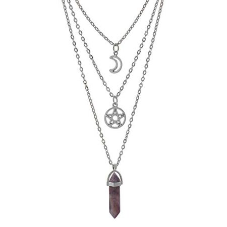 Amazon.com: MJartoria Moon Pentagram Necklaces-Chakra Charm Pendant 3 Layered Silver Color Alloy Chain Choker Necklace Set: Jewelry
