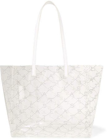 Faux Leather-trimmed Printed Pu Tote - White
