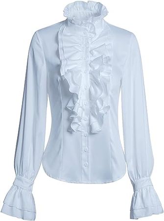 VANGARSUN Women Victorian Gothic Ruffled Lotus High Neck Lace Flare Lantern Long Sleeve Top Blouse Shirt at Amazon Women’s Clothing store