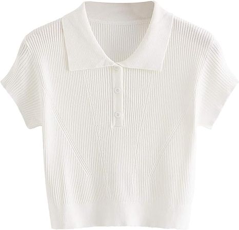 SweatyRocks Women's Collar Half Button Short Sleeve Striped Crop Top T-Shirts at Amazon Women’s Clothing store