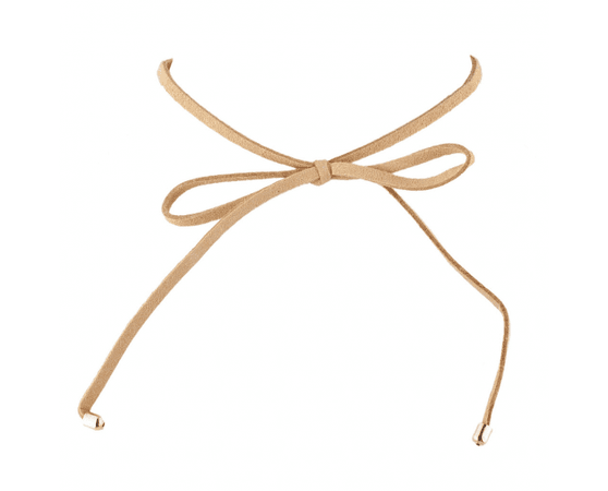 Tan Goldtone Suede Corded Trendy Bow Ribbon Choker Necklace - Necklaces