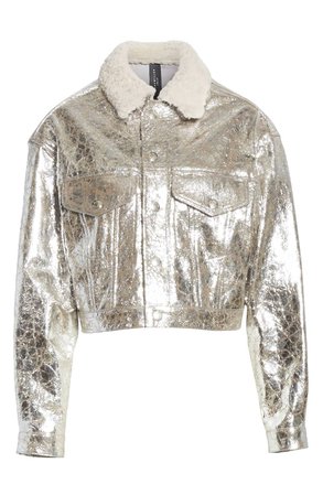 Simon Miller Metallic Leather Jacket with Genuine Shearling Collar | Nordstrom