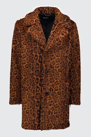 Boohooman faux fur leopard coat