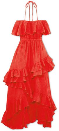 Rhode Resort - Salma Off-the-shoulder Ruffled Cotton-voile Maxi Dress - Red