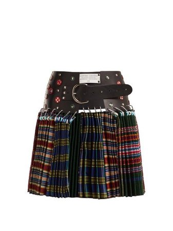 CHOPOVA LOWENA  Pleated check wool mini-skirt